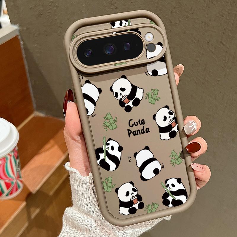 Мягкий чехол для телефона с рисунком милых панд для Google Pixel 9 Pro XL 8 Pro 8A TPU матовый противоударный защитный бампер для объектива