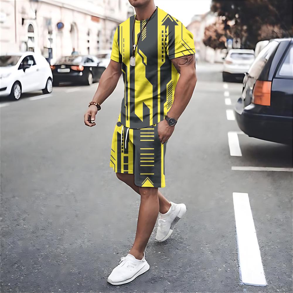Летние мужские спортивные костюмы, модные мужские футболки и шорты, комплекты из 2 предметов, спортивная одежда с короткими рукавами, уличные футболки, костюмы