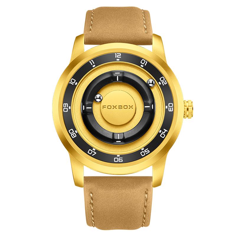 FOXBOX Magnetic Driven Watch Fashion Waterproof Quartz Wristwatch Rolling Steel Ball Pointer Sports Watches