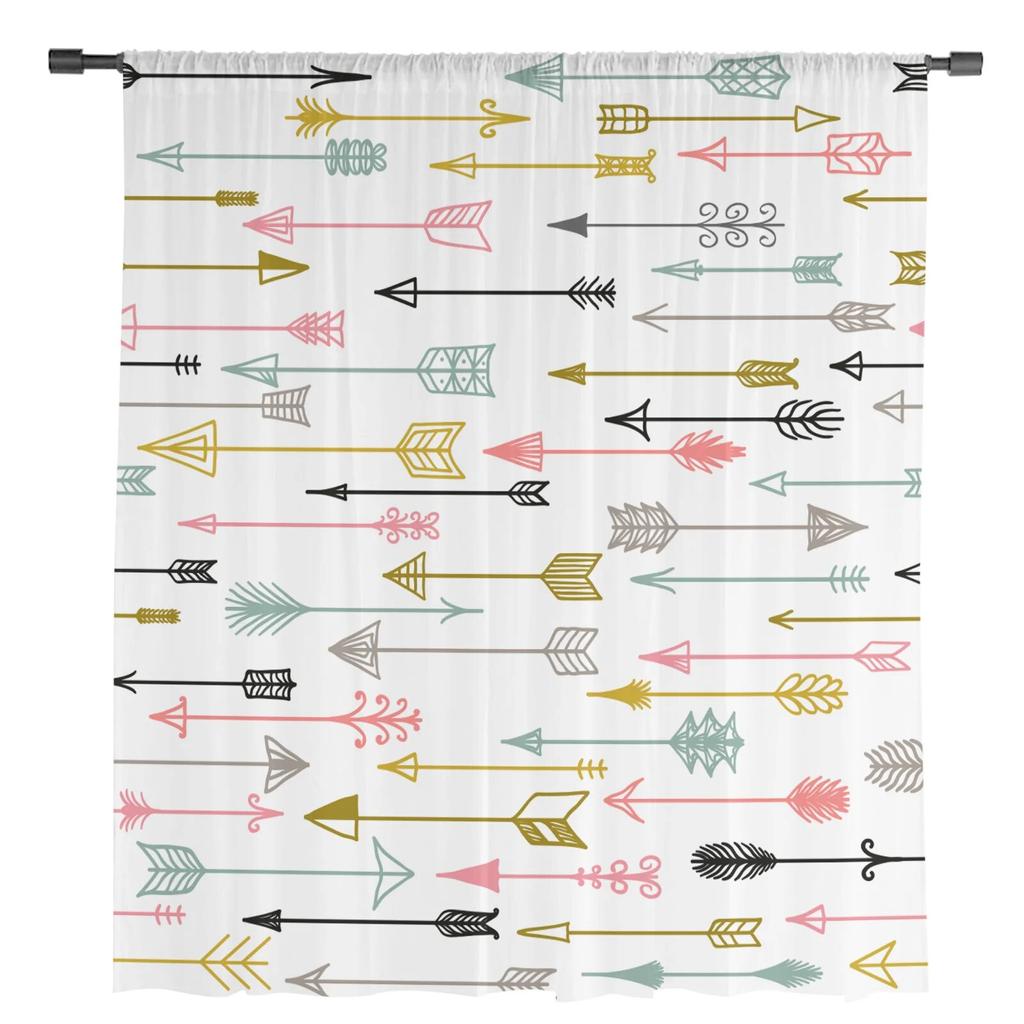 Тюлевые шторы с этническими перьями и стрелками для гостиной, прозрачные современные шторы для декора спальни