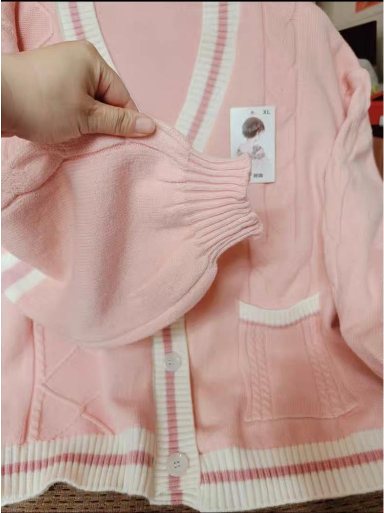 Милые вязаные кардиганы с бантом Y2k эстетичные все сочетающиеся контрастные цвета пальто модные однобортные женские свитера Kawaii JK джемперы