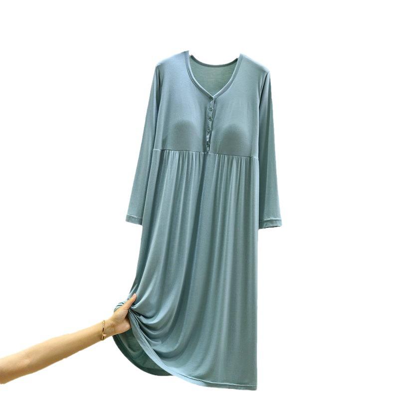 Женское модальное платье с длинным рукавом и расклешенным подолом с нагрудными подушечками - Большой размер, повседневное для весны, лета, осени