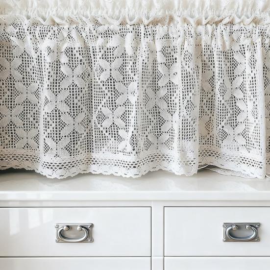 Фермерский Рустик Короткая Занавеска Светофильтрующая Винтажная Прозрачная Кружевная Занавеска для Шкафа Бохо Кухня Столовая Маленькое Окно Кулиска Вязаная Крючком Занавеска