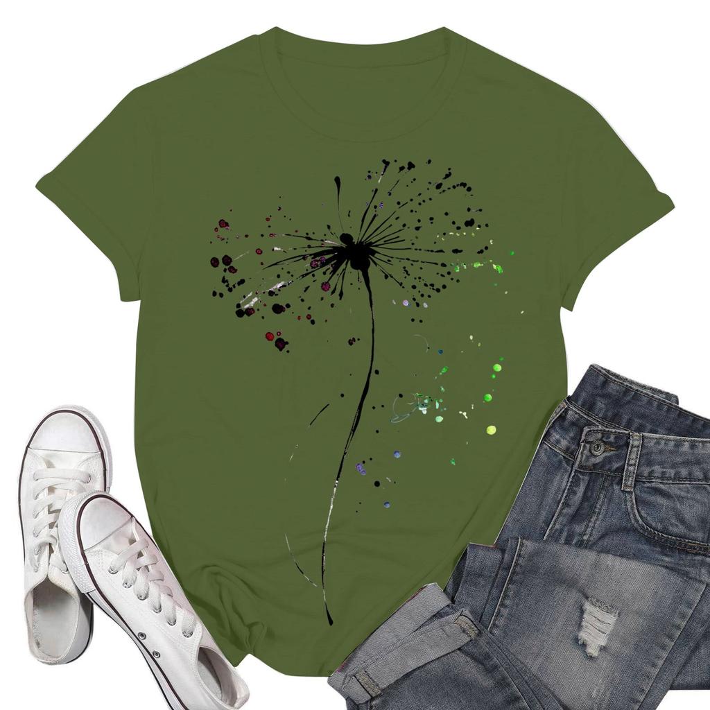 Women's Fashion Casual Printed Short Sleeve Round Neck Pullover Tops