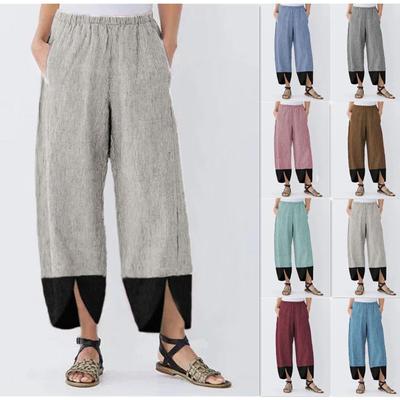 Однотонные лоскутные полоски свободные повседневные прямые брюки с разрезом на маленькую ногу женские брюки