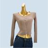 Sweet Solid Color Knitwear Female Spring Autumn Short Silm Slim Looking Square Collar Long Sleeve All-Matching Base Cardigan Top