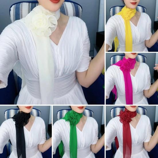 Chiffon Satin Long Scarf Flower Decor Breathable Versatile Beach Shawl Sun Protection Chiffon Shawl Daily