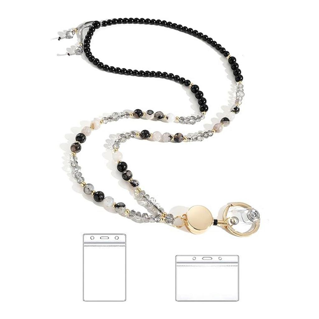 Ожерелье из бисера и шнурка для ключей и держателя карт, ожерелье из натурального камня для женщин, держатель для очков, шнурок