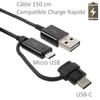Pour Samsung Galaxy S7 Edge : Chargeur Rapide USB Original 2A + Câble Long Noir Univ