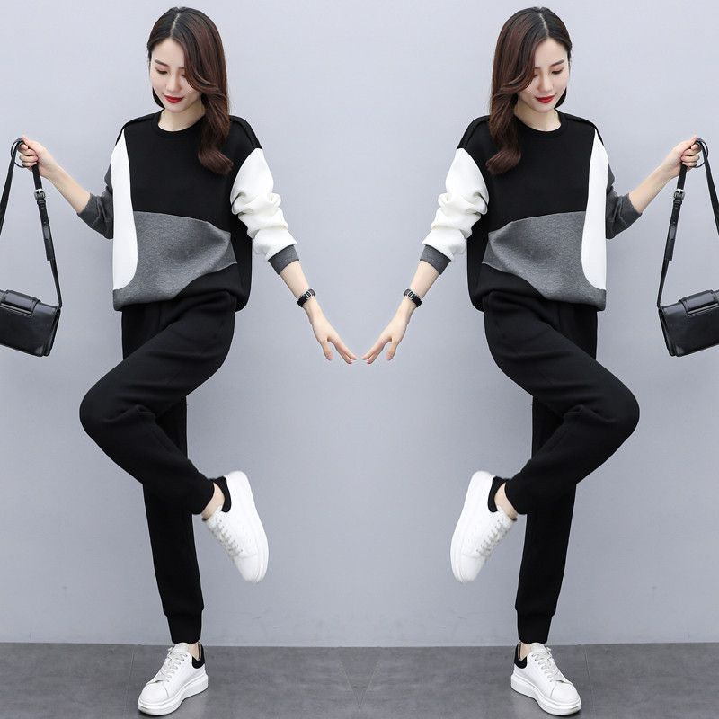 Women's Casual Loose Plus Size Sports Suit Long Sleeve Pullover + Pants Two Piece Set