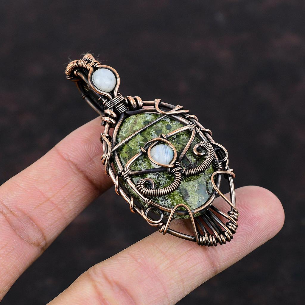 Подвеска с кровавым камнем сглаза дракона, медная проволока, кулон с радужным лунным камнем, кулон ручной работы, кулон с драгоценным камнем, подарок на годовщину