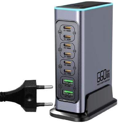 Компактное 8-портовое USB C зарядное устройство мощностью 660 Вт для эффективной зарядки смартфонов, ноутбуков и планшетов. Универсальная совместимость