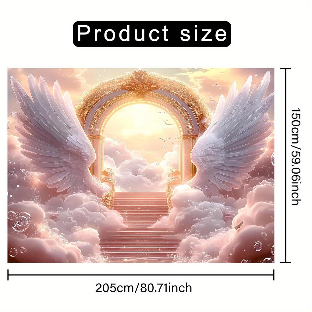 2D flat design 1 pink angel wings wedding backdrop banner - elegant golden arch and cloud design