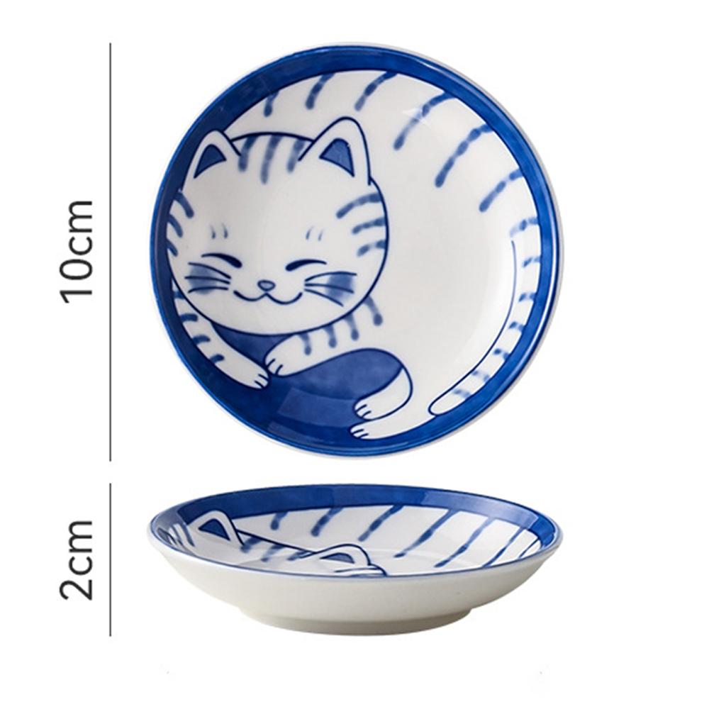 Милая кошачья тарелка для соевого соуса Керамические кошачьи миски Японские кошачьи тарелки Пиалы для соуса Тарелка для закусок Маленькие керамические блюдца Тарелки Тарелка для суши