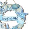 Door Sign Watercolor Starfish Seashells Design Wooden Beach Decor with Hanging Rope Waterproof Outdoor Indoor Seaside Entrance Sign Home Accent