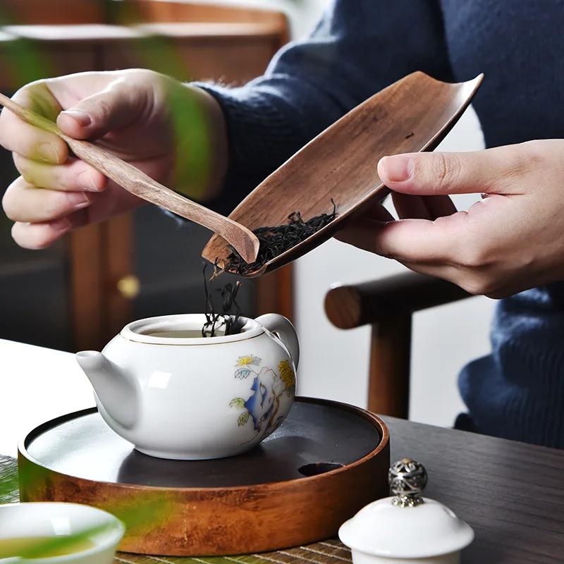 Набор из двух чайных ложек Чайная ложка Чайная лопатка Черный орех Массив дерева Держатель для чая Шесть предметов Посуда для чая Принадлежности для чайной церемонии