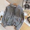 New Autumn and Winter Striped Hooded Sweatshirt for Women, Loose, Long, Lazy, Niche, Versatile Zipper Cardigan Top