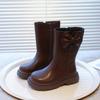 Девочки сапоги детские длинные сапоги из мягкой кожи 2025 новые осенне-зимние девочка ребенок маленькая принцесса высокие кожаные сапоги