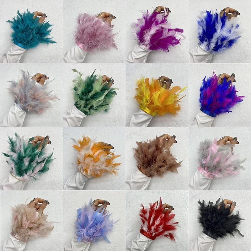 1 шт., манжеты из страусиного пера из натурального меха, манжеты из страусиных перьев, браслет с застежкой, манжеты из перьев, рукав на запястье