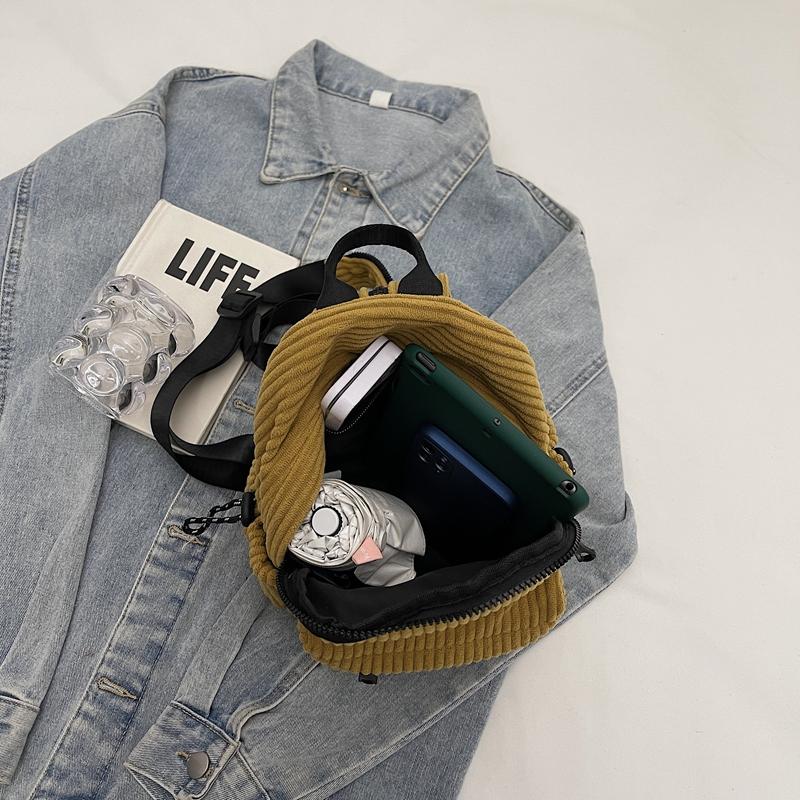 Corduroy Backpack Women's Small Backpack Student Class Bag Multi-Function Chest Bag