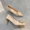Pointed Womens High Heels Square Buckle Elegant Shoe Shallow Comfort Ladies Pumps Trendy Versatile Slim Heel Shoes Mujer