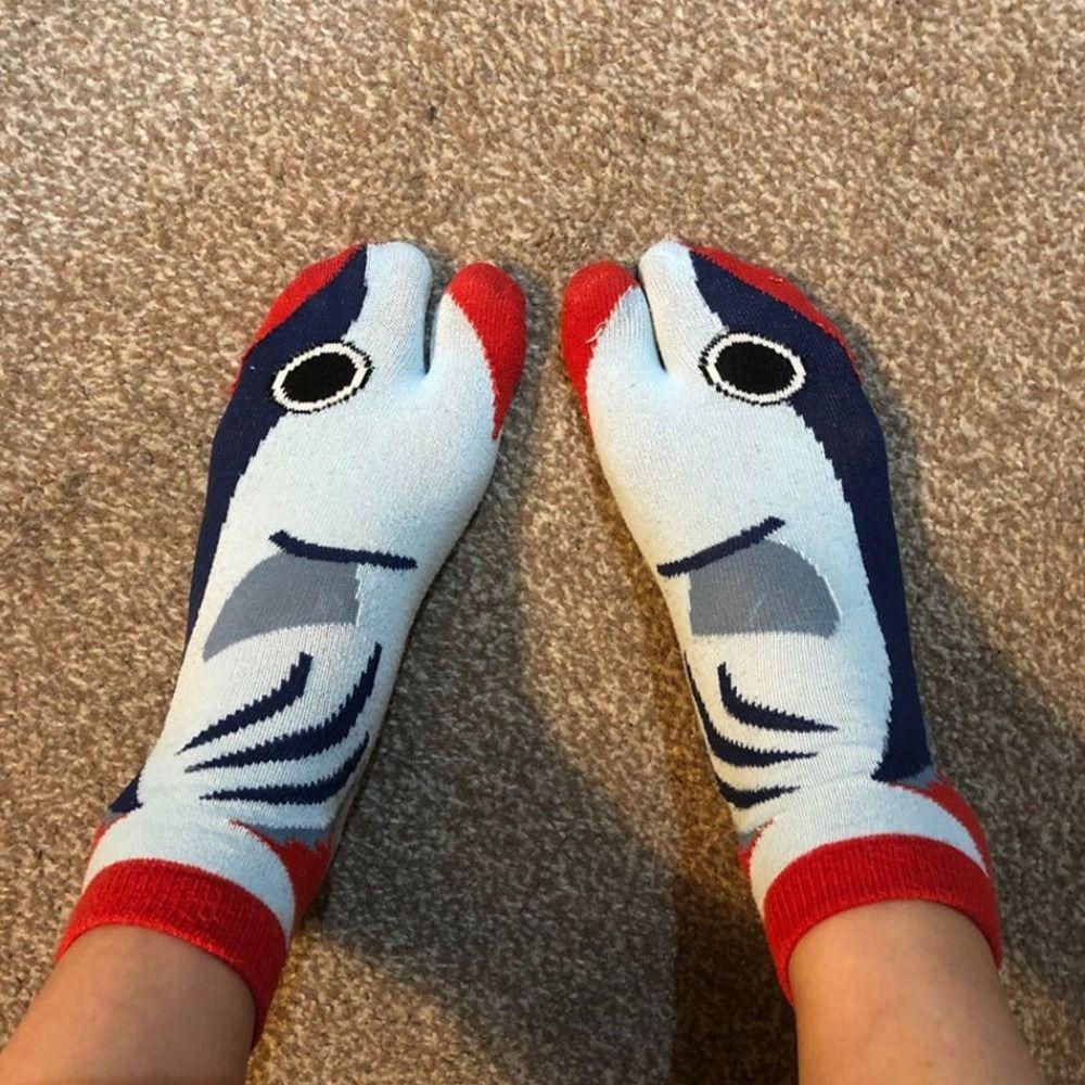 Whale Funny Fish Tube Socks Shark Toe Mid Calf Sock Cute Toe Separator Socks Women