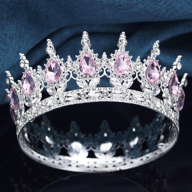 Queen King Wedding Crown Round Tiaras and Crowns Bride Diadem Birthday Party Cake Topper Jewelry Hair Accessory