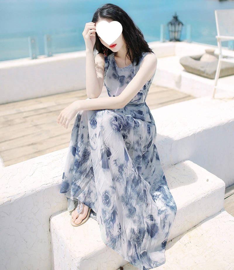 2023 Summer Sleeveless Milk Silk Sundress: Slim, Long Beach Holiday Dress with Round Neck.