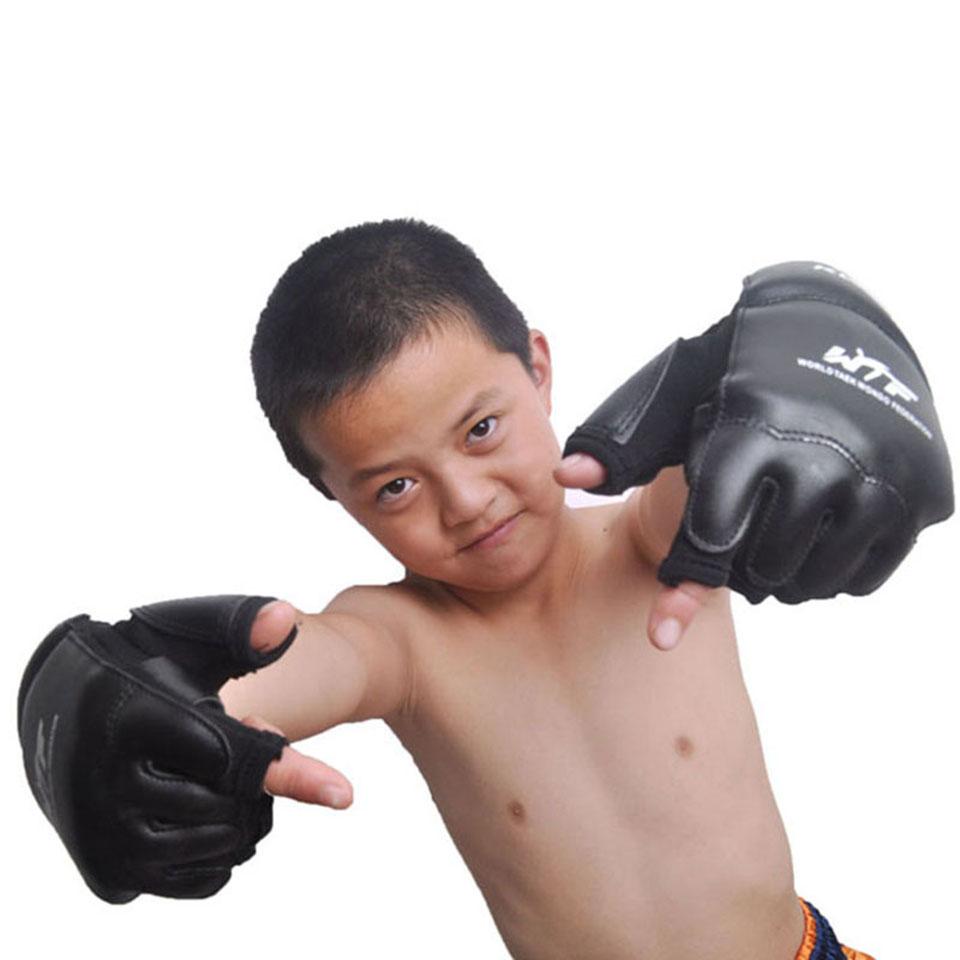 New Leather Half Finger Kids Children Karate Boxing Gloves Mitts Sanda Karate Sandbag Taekwondo Protector Gloves MMA Muay Thai
