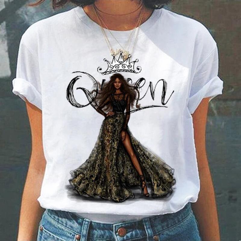 Summer Round Neck 3D Queen Pattern Print Top Fashionable Casual Short Sleeved Women's T-shirts