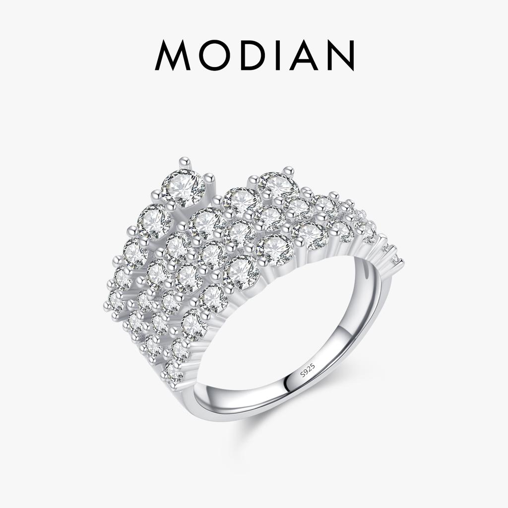 MODIAN 925 Silver Classic Sparkling High Level Zirconia Trendy Finger Ring Party Luxury Wedding Jewelry For Women Gift