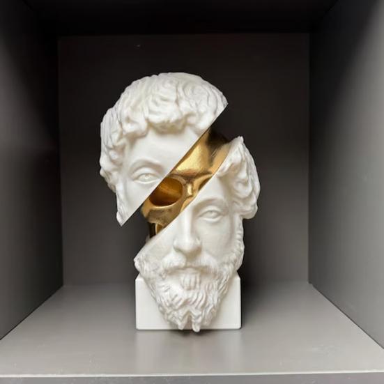 Нарезанная скульптура философа Золотой череп Статуя греческого философа Полимерная фигурка Дом Офис
