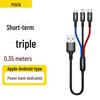 PISEN Three-in-One Fast Charging Short Cable for Apple, Huawei, Android, and Type-C