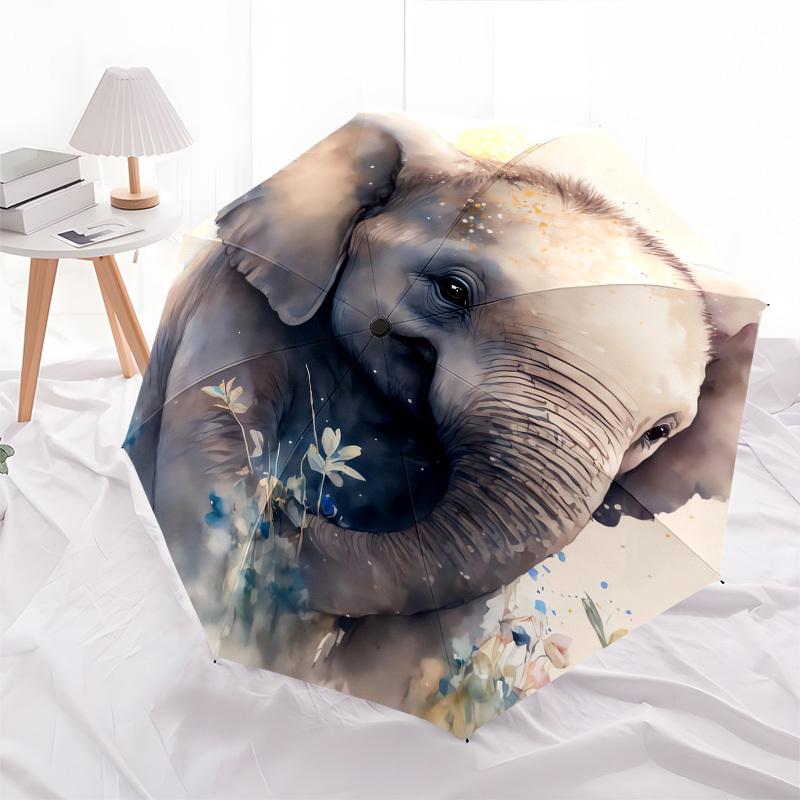 Elephant, Watercolor- Automatic Umbrella, Four Seasons Portable Folding Umbrella, Suitable for Men and Women, Travel, Daily Compact Umbrella