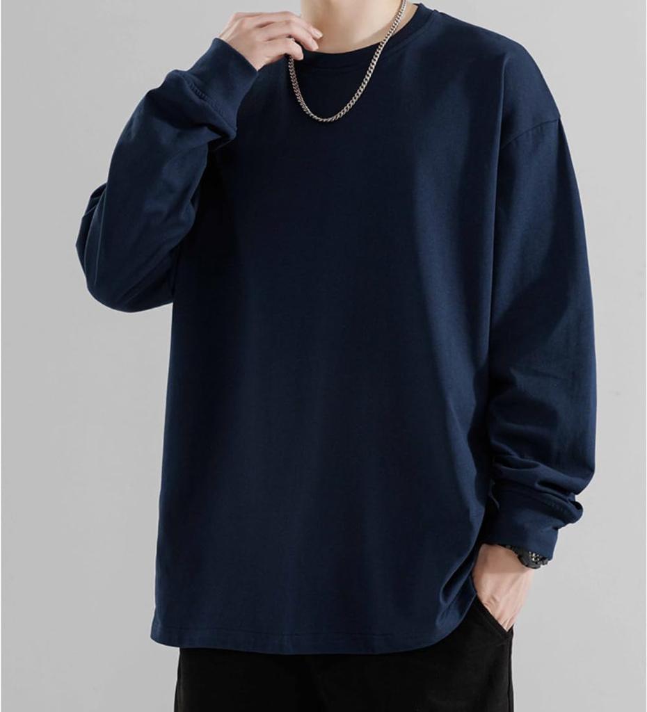 Длинная, большого размера и круглая, повседневная зимняя футболка [Poperdision] для мужчин, рукав, однотонная, размер, свободная, шитье, мода, воротник, удобная, простая, стильная,