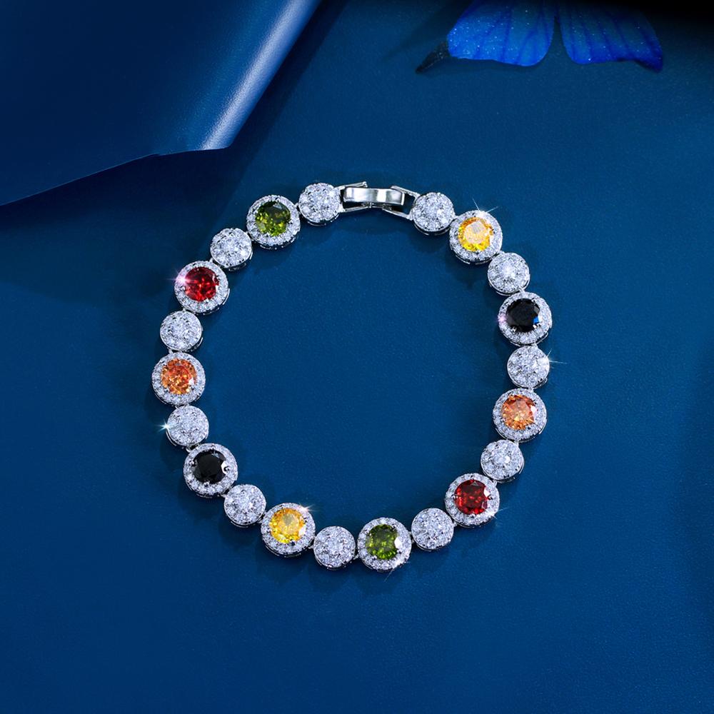 Цирконы Красивый Разноцветный Круглый Браслет-теннис с кубическим цирконием для женщин Бохо Вечеринка Помолвочные Ювелирные Изделия Аксессуары S0273