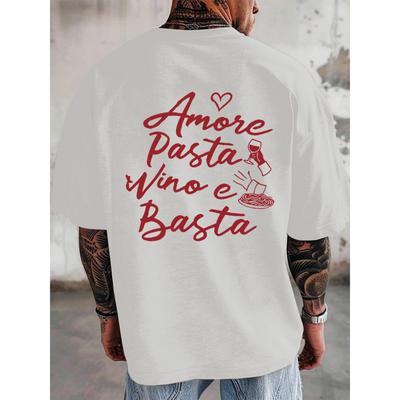 Мужская футболка Italian & Wine - Принт с пастой и итальянскими фразами "Amore Pasta, Vino E Basta" - Повседневная футболка с коротким рукавом, свободный крой, подарок для любителя пасты