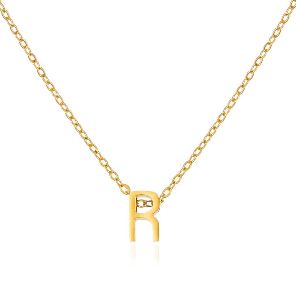 Stainless Steel Initial Necklace Gold Color Cut Letters Single Name Choker Necklace for Women Pendant Jewelry Gift