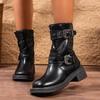 Модные винтажные ботинки до середины икры с ремешком и пряжкой для женщин, коричневые из искусственной кожи, мотоциклетные ботинки в стиле милитари, женские осенне-зимние ботильоны на массивном каблуке
