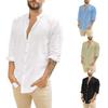 Мужские льняные рубашки с длинными рукавами, летние однотонные свободные повседневные рубашки, блузки, топы