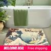 Pokemon Mewtwo Surfing The Great Wave Print Doormat Anti-slip Absorbent Floor Mat for Home Entrance Bedroom Living Room Decor