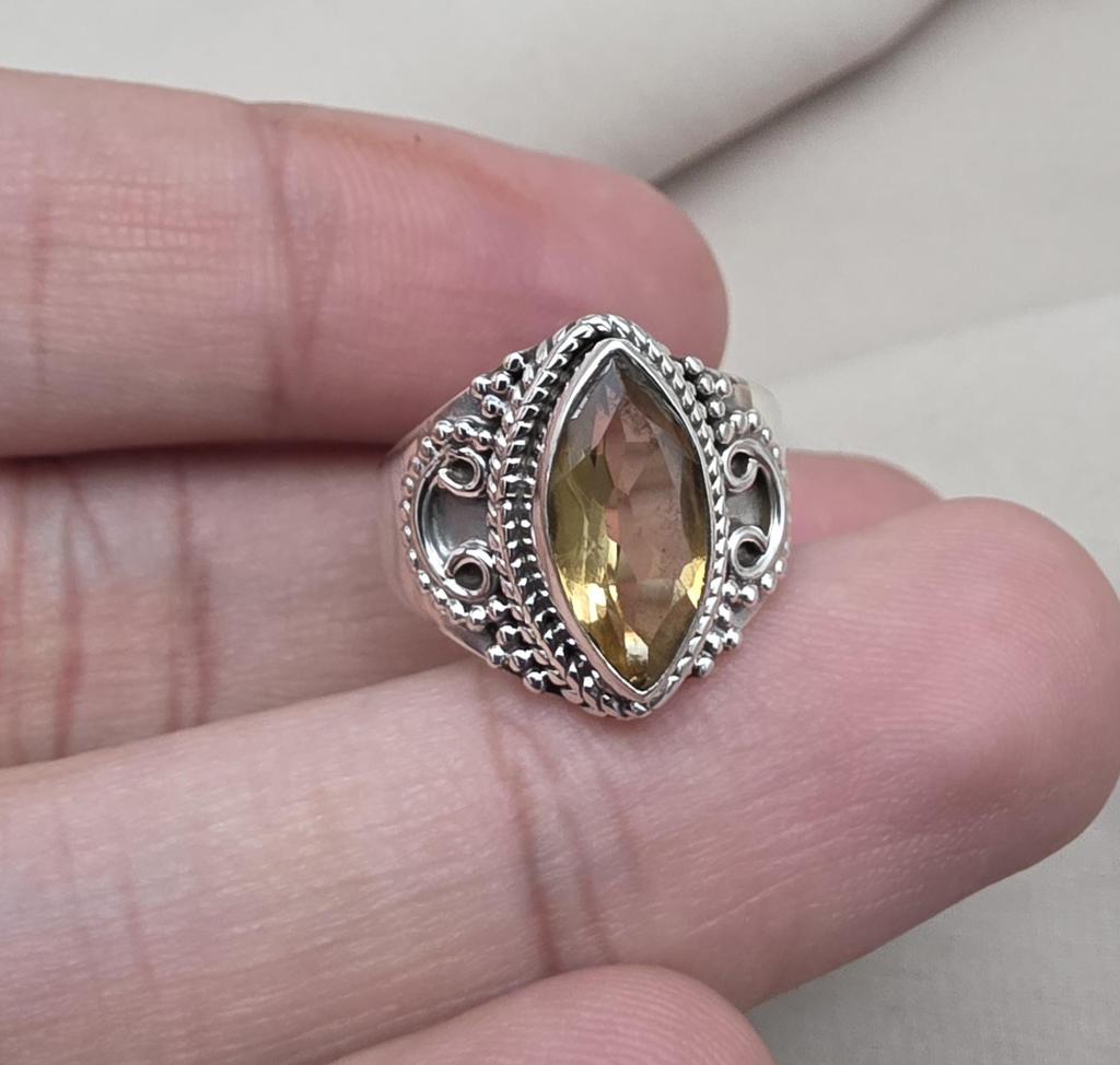 Natural Citrine 925 Sterling Silver Ring: Handmade Boho Gemstone Jewelry