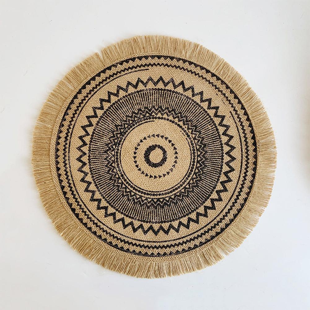 4pcs Jute Simple Tableware Mat Home Round Woven Mat Restaurant Retro Decorative Placemat