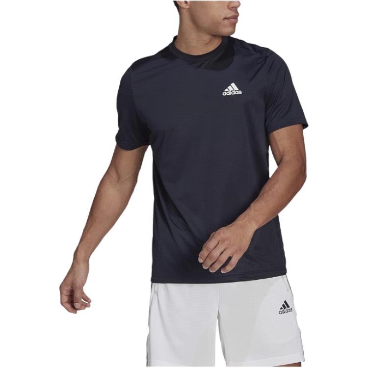 adidas Сплошной цвет, повседневная удобная, быстросохнущая футболка с круглым вырезом и короткими рукавами, мужские топы Legend-Ink-Blue White GM2097