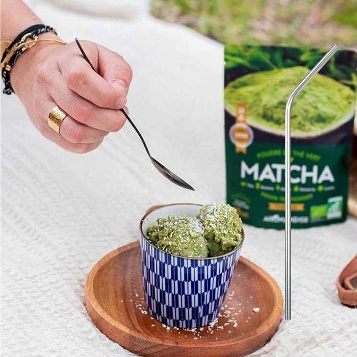 Thé vert bio Matcha en poudre 50 g + 4 pailles en inox