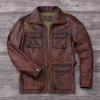 Chinese Size Vintage Red Brown Men Leather Jacket M65 Hunting Flight Jacket Genuine Cowhide Coat Autumn