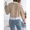 GMXIA Autumn and Winter Color-blocking Striped Lantern Long-sleeved Cardigan Sweater Short Coat Women's Wear
