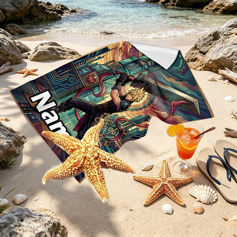Custom Name Personalized Final Fantasy Print Beach Towel, for Trip Camping Beach Party Home Decor, Birthday Gift for Family & Friends