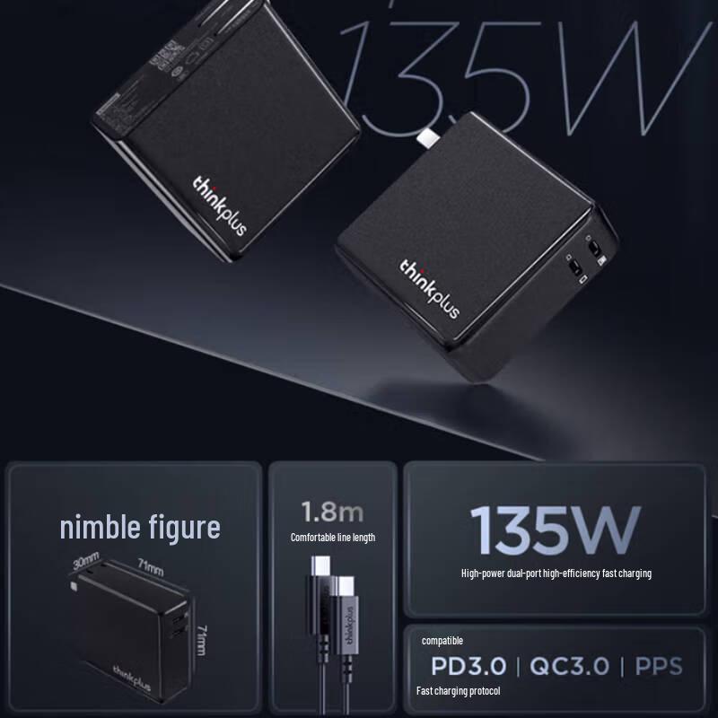 Lenovo Type-C GaN 135W Dual Port Charger