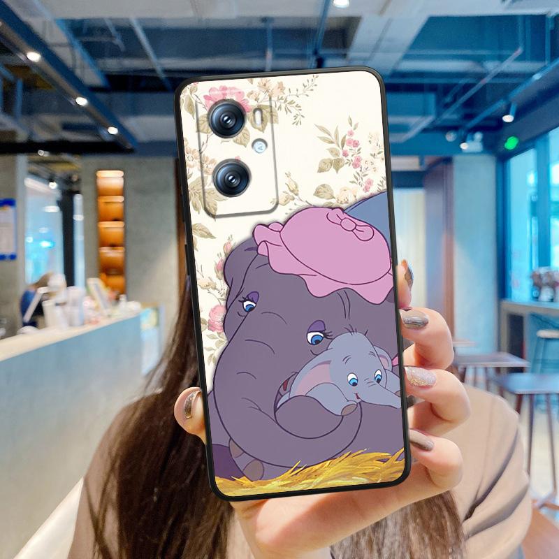 Милый мультфильм Дамбо для OPPO Find X6 X5 X3 A54S A5 A94 A16 A53S A57 A74 A72 A98 A78 A96 A9 5G черный мягкий чехол для телефона